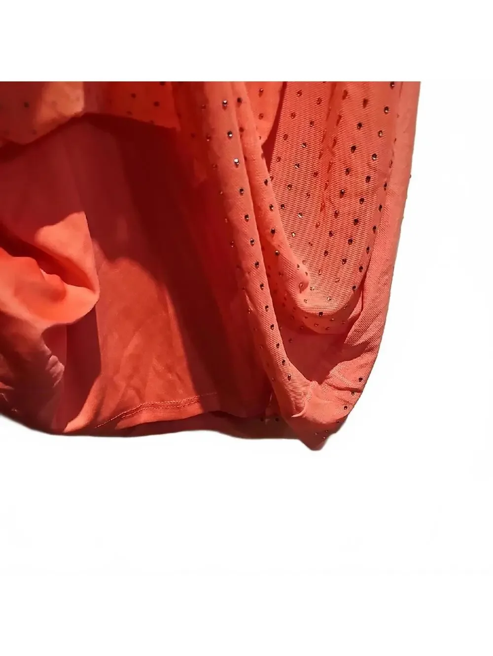 Casual Coral Sparkle Overlay With  White Shirt  Dress